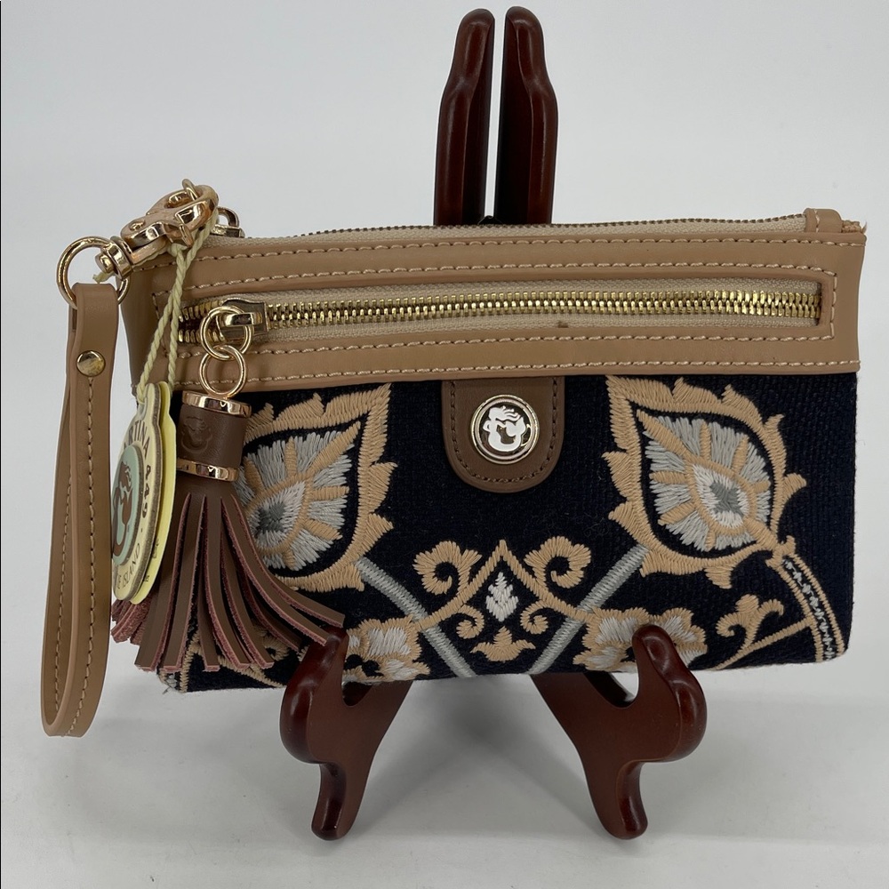 Spartina 449 Mulberry Grove Tassel Wristlet Linen And Leather NWT